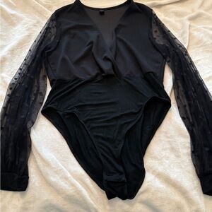 SHEIN Black Mesh Sleeve Bodysuit